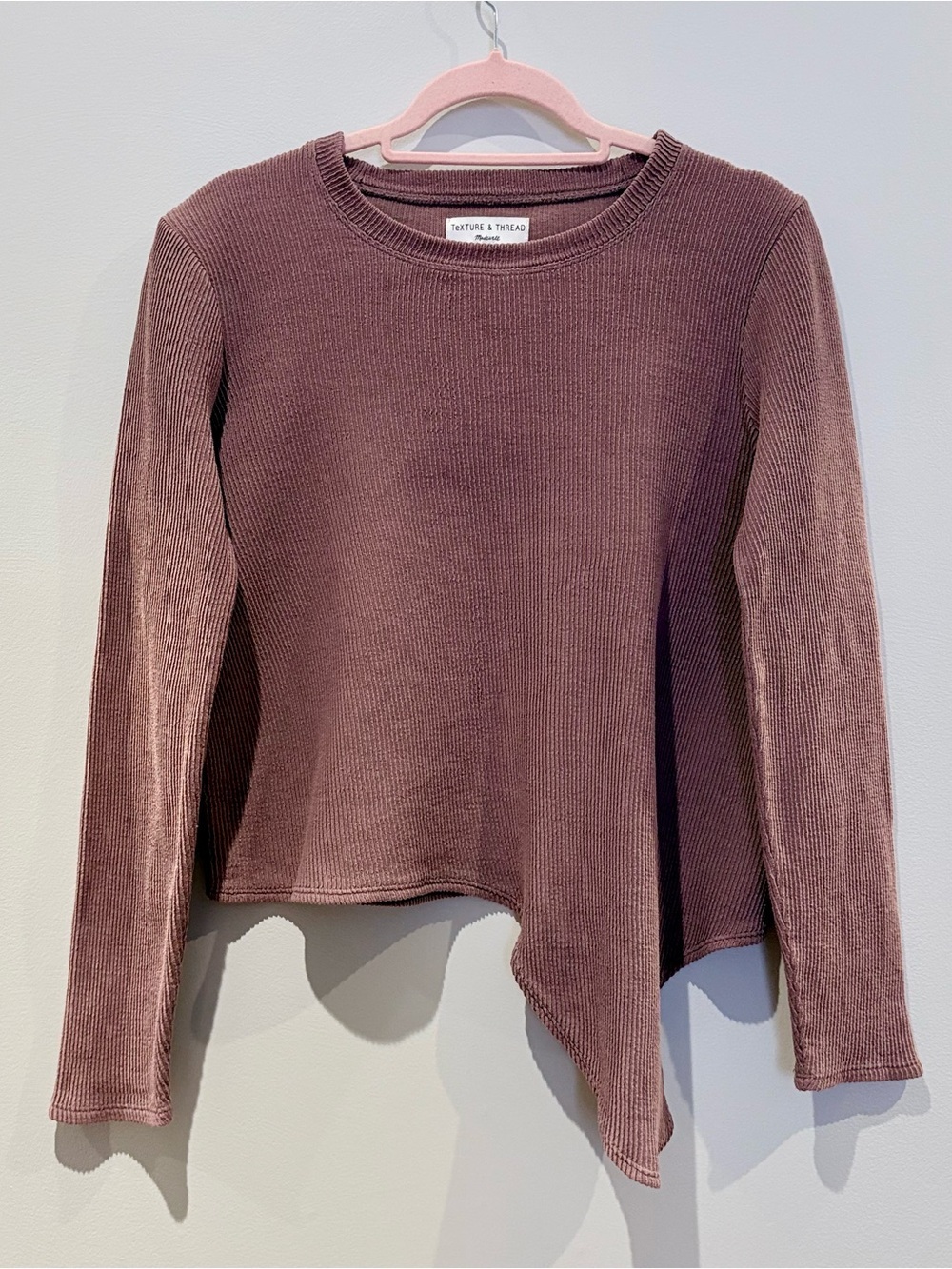 Madewell‎ Texture & Thread Asymmetric Side Tie Ribbed Top, Dusty Rose - Size S - Picture 3 of 9